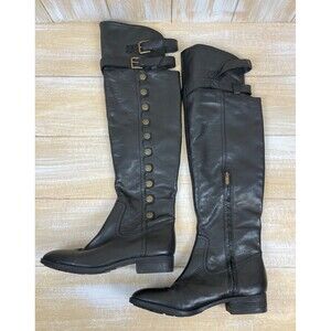 Sam Edelman PIERCE Over-The-Knee Boot Women's 9.5 Black Leather Military Buttons